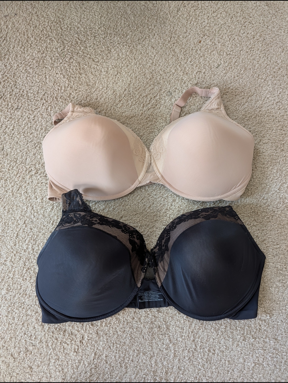 Olga Women’s Seamless T-Shirt Bra with Lace Trim - Black and Nude 44DD